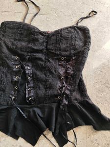 Black Corset tie front Top