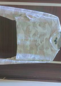Abstract Print Full Sleeves White Crop Top