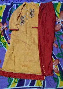 Yellow Red Kurta Set