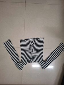 Striped Off-Shoulder Cute Top ,