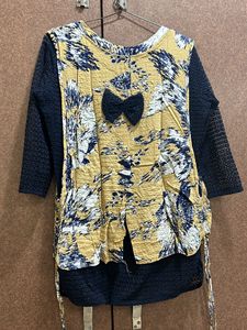 Womens Xxl Top With Net Sleeves Bow And Lining
