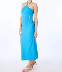 NewMe Blue Bodycon Midi Halterneck Dress
