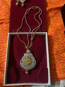 Silver And Golden Necklace With Earing
