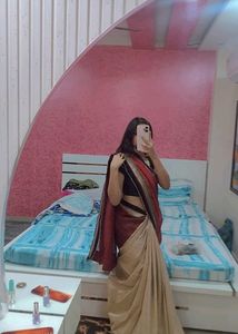Maroon And Cream Saree
