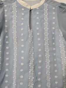 Vintage Pastel Blue Embroidered Blouse