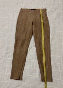 Zara Faux Suede Ankle Zip Skinny Leg Stretch Pants