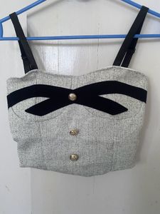 Grey Tweed Crop Top