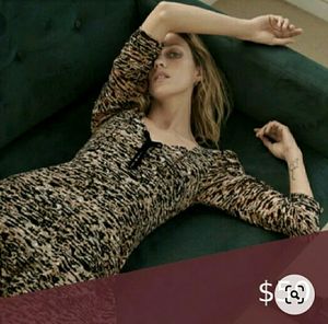 Zara Sweetheart Animal Print Sheer Sleeves Dress