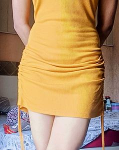 Mustard Ribbed Mini Dress(L)