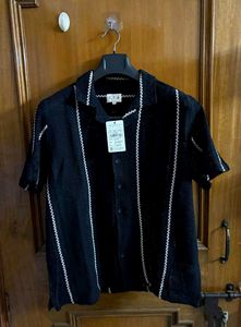 ETA WESTSIDE BLACK CROCHET STRIPED SHIRT