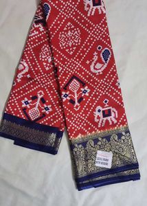 Red Printed Saree with Blouse
