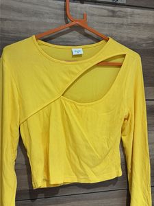 Chic Yellow Cutout Long Sleeve Top