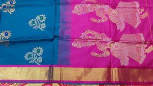 Elegant Pink &amp; Blue Uppada Silk Saree