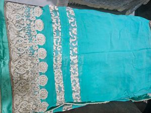 Teal Embroidered Saree with blouse