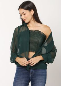 Green Sheer Tie-Front Blouse