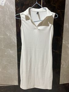 collared White body hugging dress