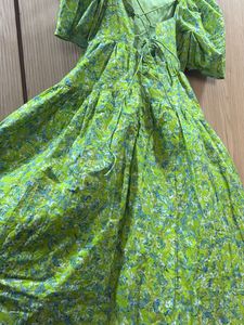Branded Green Floral Puff Sleeve Dress from Turkey