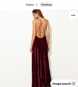 Shein Velvet Front High Slit Backless Maxi Gown