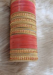 Orange and Gold Metal Bangles Set Of 48