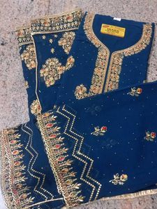 Elegant Blue Embroidered Suit