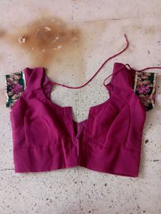 Embroidered Sleeve Magenta Blouse