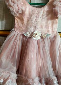 Classy Pink Frock With Beautiful Net Design