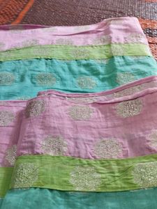 Hi Friends👭👬 Beautiful Cha Deri Silk Dupatta Multi Colours Pink And Blue And Green Size 2 And Half