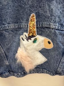 Unicorn Sequins Denim Crop Oversized Jacket