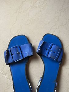 Charles &amp; Keith Blue Buckle Slides