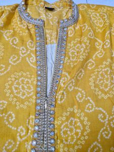 Yellow &amp; Gold Embroidered Kurti Set