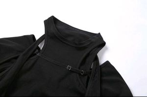 Newme Kpop Black Front Tie Up Cutout Crop Top