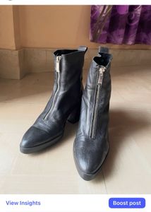 Zara Black Leather Ankle Boots