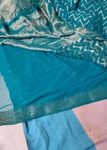 new chiffon ferozi Blue Banarasi Saree