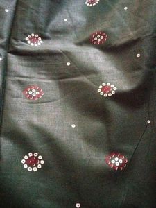 Rust Green Cotton Fabric Bandhini Special