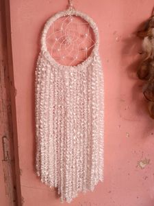 Handmade White Furry Dreamcatcher For Wall Decor
