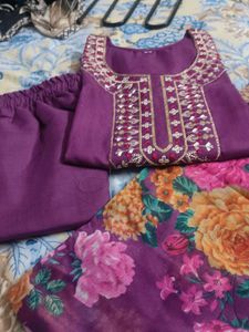 Purple Embroidered Kurta Set