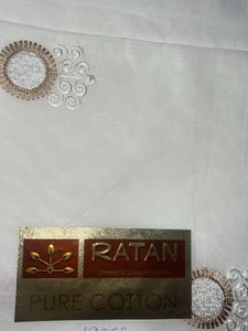 Brown Floral Bordered White Saree