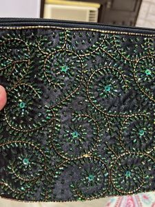 Black Sequence Zip Pouch Clutch