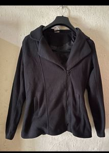 Black Zip Up Wool Blend Jacket
