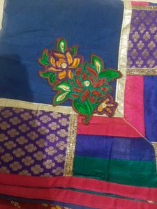 Blue Patchwork Border Saree