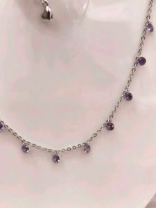 Purple Stone925 Silver Sterling Chain Necklace