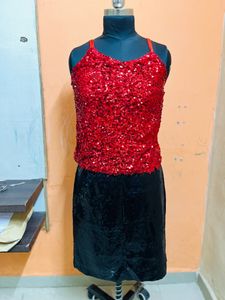 Black Sequin Skirt Knee Length Xl,Red Top Sequi