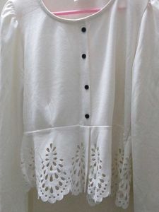 White Laser Cut Peplum Top