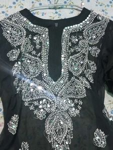 Black Chikankari Kurti With Mirror Work