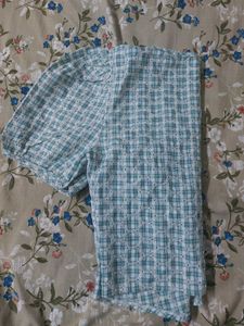 Checkered Puff Sleeve Top