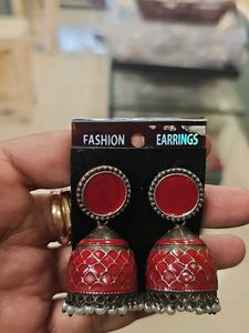 Red Jhumka Earrings