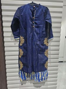 Blue Kurti with Gold Embroidery