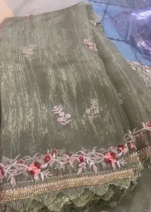 Beautiful Pakistani Organza Suit With Beautiful Embroidery Bottom Emboidry Patch Added Sleeve Look Beautiful Unstich Brand New Suit