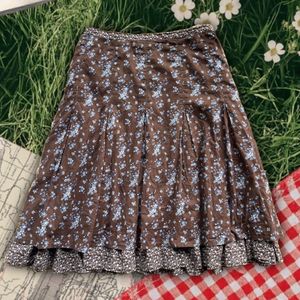Floral Brown Midi Skirt