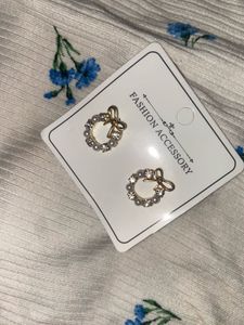 Dainty Bow and Pearl Wreath Gold Plated Earrings